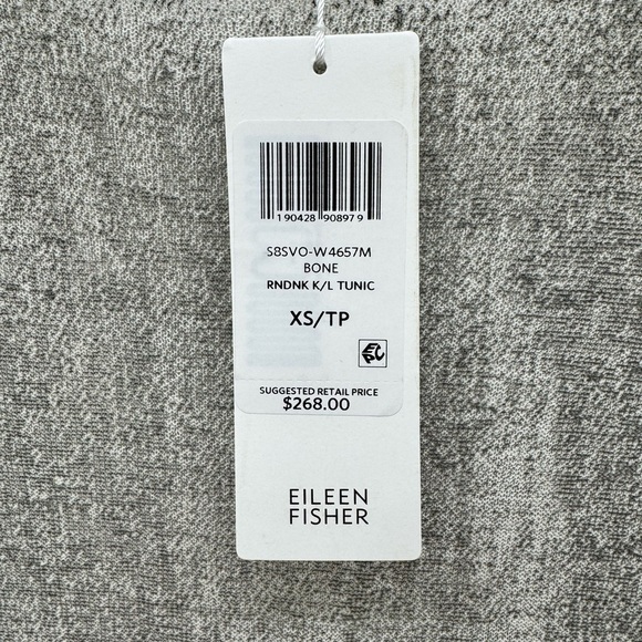 NWT Eileen Fisher Printed Sheer Hemp Tunic XS grey natural bone color - Picture 4 of 7